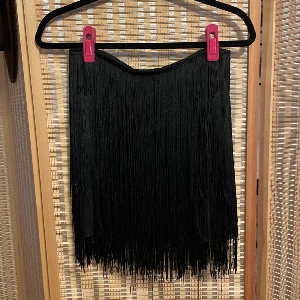 Black Fringe Mini Skirt